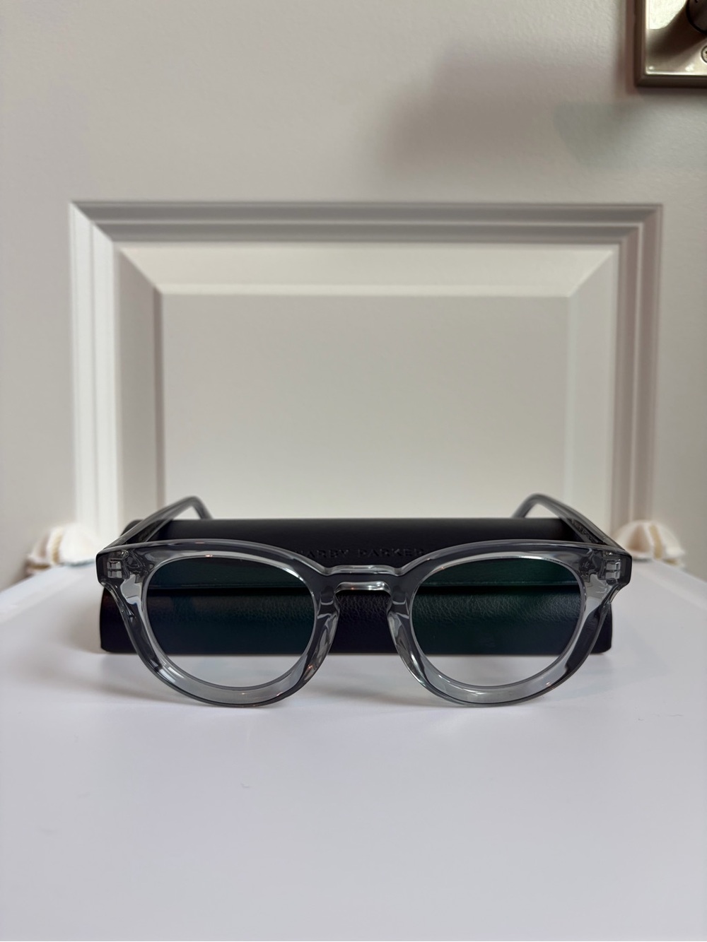 Warby Parker Blue-light Clear/Light Blue Frame Round Sunglasses